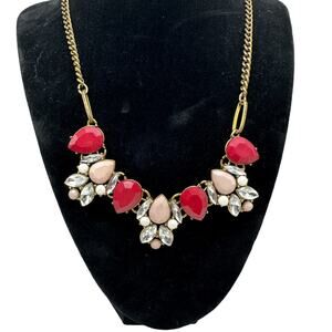 Vintage Gold Tone Rhinestone Purple Pink Teardrop Resin Costume Necklace